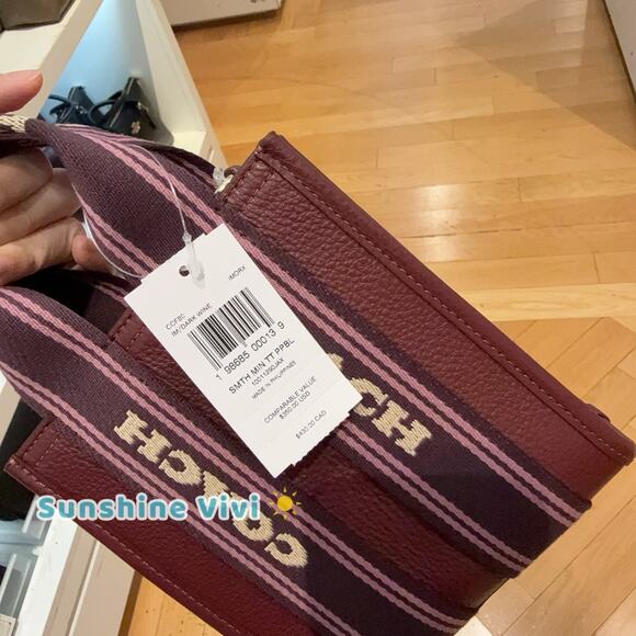 NWT Coach Smith Mini Tote Bag CCF80 pebbled leather Gold Dark wine - Picture 5 of 8